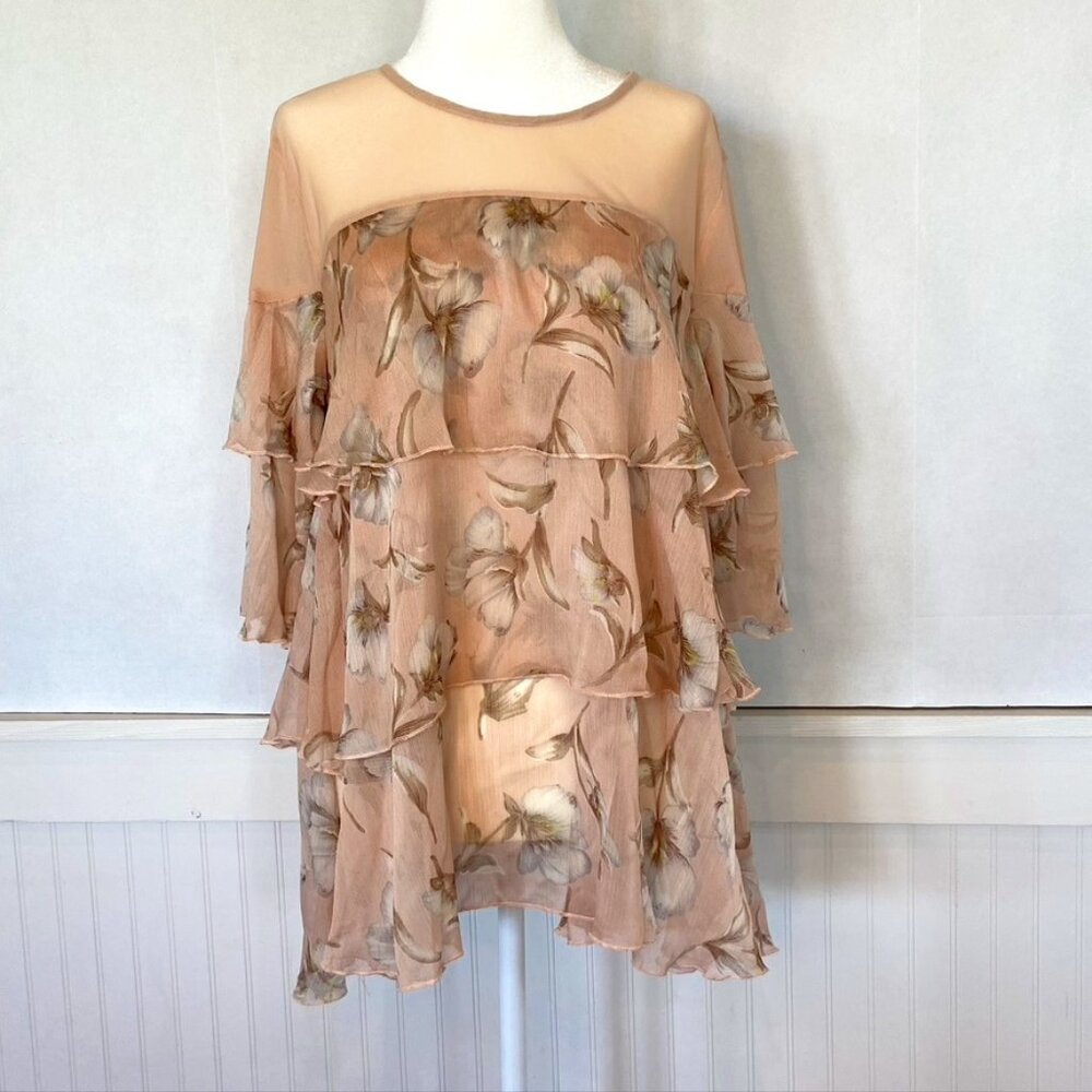 Fairy Core Garden Party Floral Tiered Ruffle Blouse Sz L